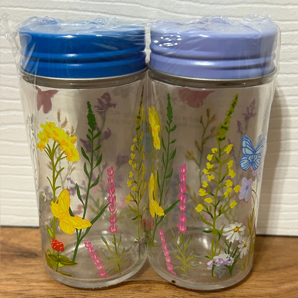 Dolly Parton Salt & Pepper Shakers Glass Wildflowers BLUE NEW